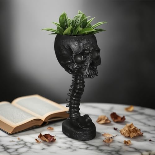 Realhawk Skull Plante Gothic Skull Vase, Resin Flower Pot with