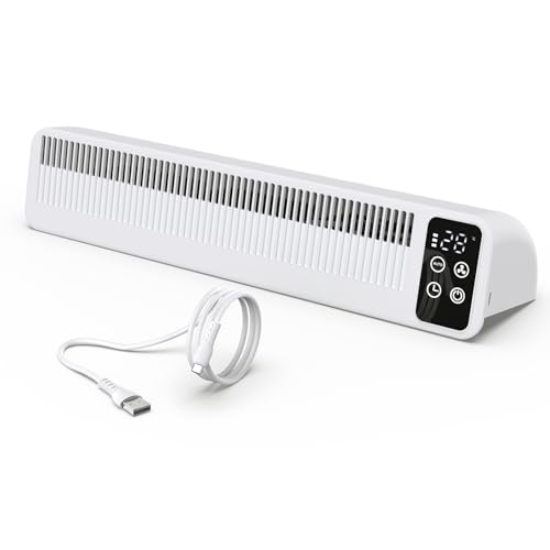 Milduall Ventilador de radiador eficiente en energía, 1 unidad, ventilador ultra-silencioso con montaje magnético, batería Type-C, pantalla inteligente y temporizador para calefacción de habitaciones