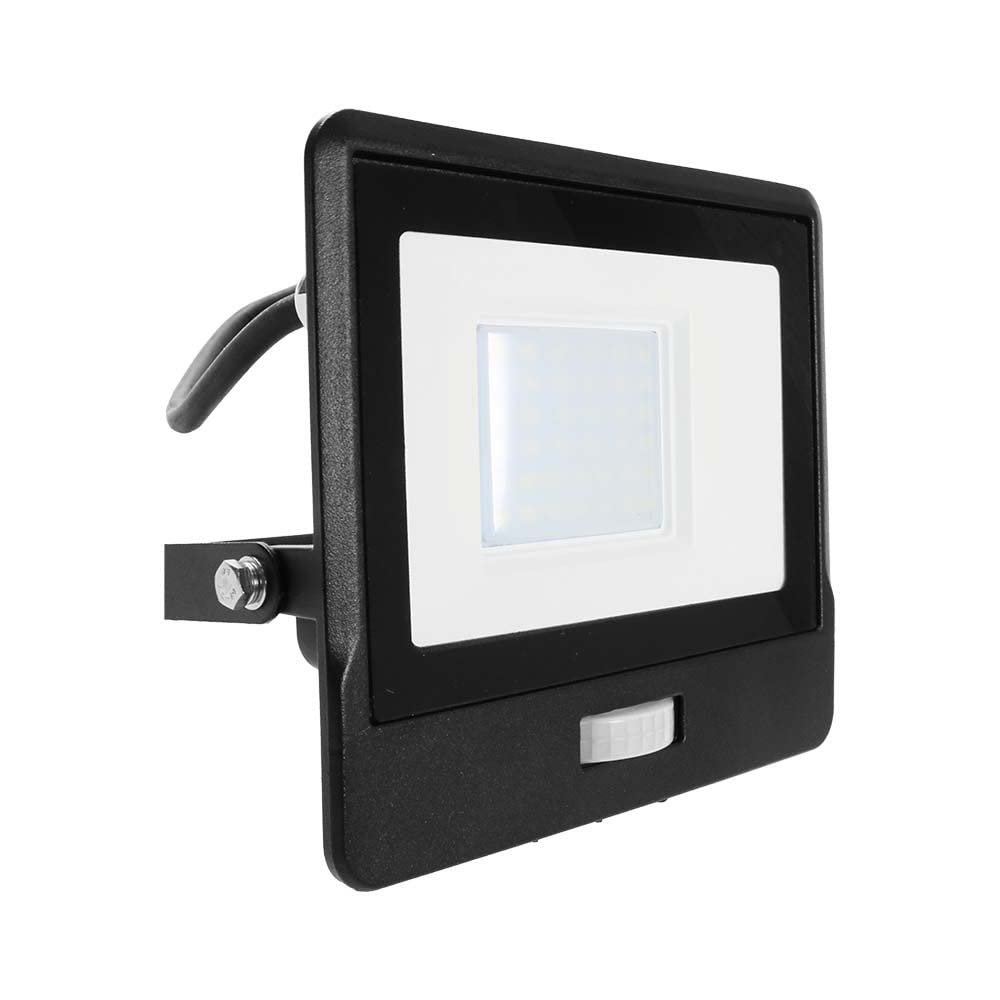 V-TAC Faro LED da Esterno con Chip Samsung 50W con Sensore PIR di Colore Nero Impermeabile con cavo da 1 metro, Luce Bianco Freddo