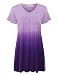 LL WT1085 Womens Dip Dye V Neck Short Sleeve Pleats Tunic Top L PURPLE