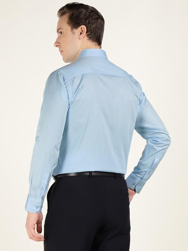 Image of Hancock Men Solid Cotton Satin Slim Fit Formal Shirt