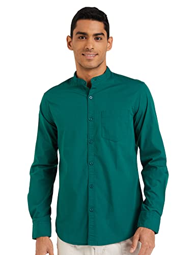 Image of Amazon Brand - Symbol Men's Solid Cotton Shirt | Chinese Collar | Casual | Plain | Full Sleeve | Summer-Regular Fit (Available in Plus Sizes)