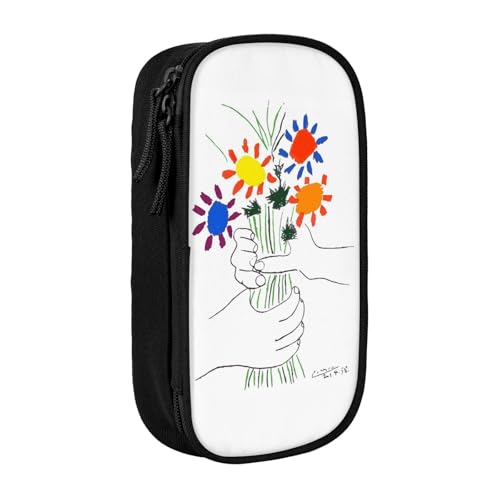 パブロ・ピカソ偉大なる画家の作品 花束を持つ手ペンケース 筆箱 文具ケース おしゃれ 筆袋 鉛筆ケース 鉛筆のサック 中高校生 軽量 収納バッグ 学生 子供 誕生日 入学ギフト 大容量 ダブルレイヤーBlack