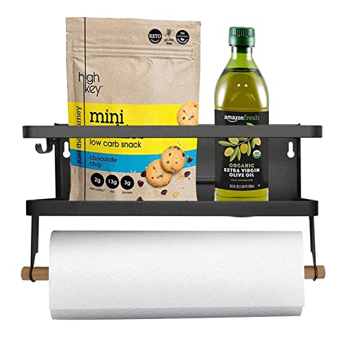 Refrigerator Magnetic Spice Rack Organizer Hanging Spice Storage Wall Mount Paper Towel Holder Dispenser Kitchen Shelf (A Black) Cover