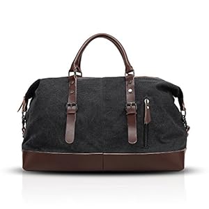 FANDARE Sac de Voyage Toile Sac à Main Sac à bandoulière Hommes Femmes Sac à Main Sac d’épaule Sac de Toile Sac de Sport Travel Duffel Bag pour Week-End Camping Randonnée Loisirs Voyage Noir L