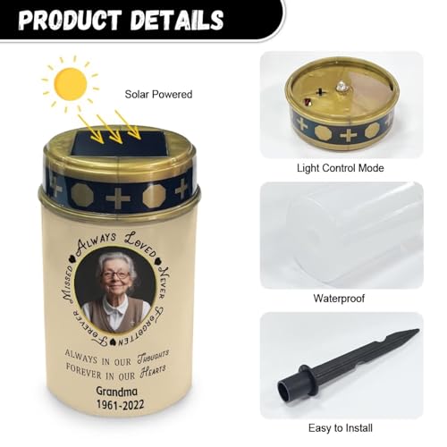 Image of Customizable Photo Solar Grave Lights for Cemetery Solar Power Outdoor Flameless Candle Waterproof LED Candles Lantern Solar Powered Flameless Candle Lights