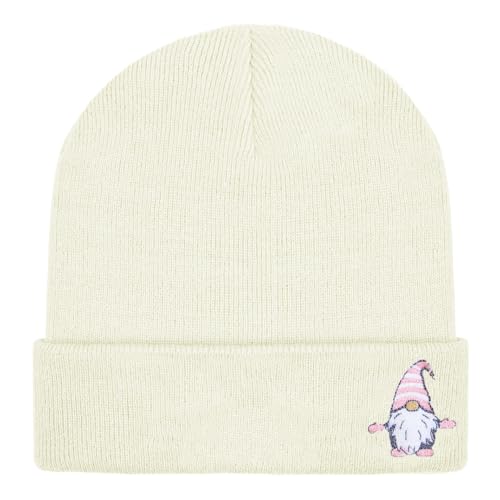 TeddyT's Women's Gonk Gnome Embroidered Light Cream Beanie Hat (Baby Pink Gonk)