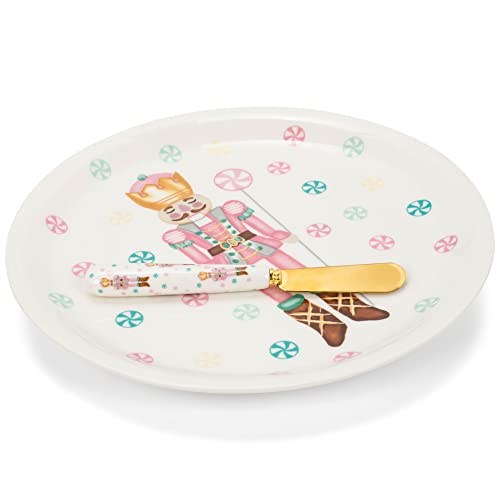 Mary Square Pink Nutcracker Candies 9 Inch Ceramic Christmas Serving Platter With Spreader #TOP4