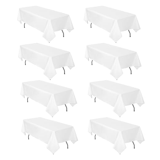 8 Pack White Tablecloth 60 x 102 Inch Polyester Table Cloth for 6 Foot Rectangle Tables, Wrinkle Resistant Washable Decorative Fabric Table Covers for Wedding Party Banquet Buffet and Camping