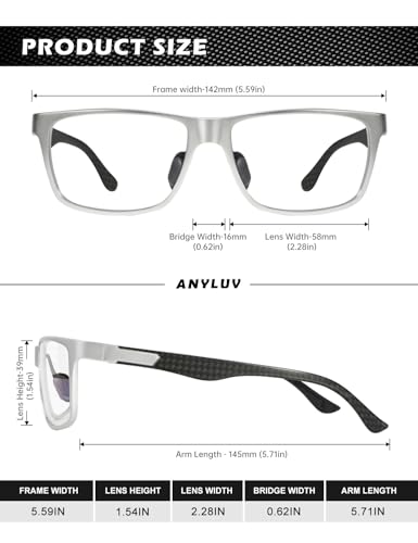Image of ANYLUV Reading Glasses Men, Relieve Eyestrain and Eye Protection, Al-Mg Metal Computer Blue Light Blocking Glasses