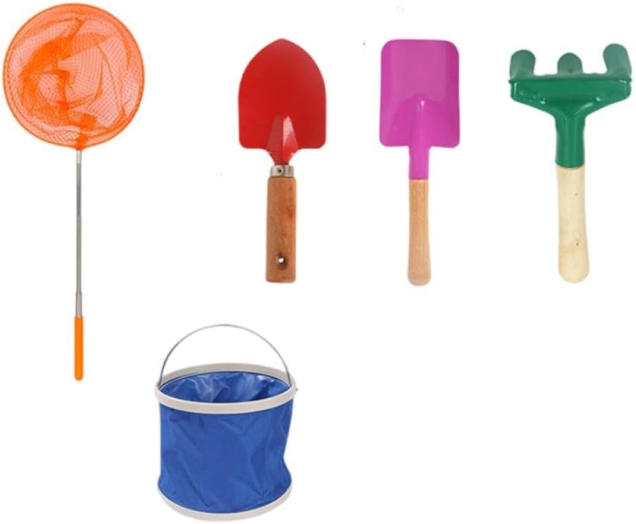 5Pcs Kids Gardening Tools Small Garden Tool Set Boys Girls Gift Portable Outdoor Including Fishing Net Shovels Rake Fork
