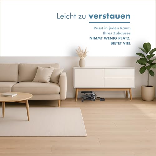 PORTENTUM Mini Stepper für Zuhause mit Widerstandsbändern und LCD-Display 5 Funktionen — Stairmaster 3-in-1 für Beine und Arme — Intensität einstellbar — Treppensteiger Fitnessgerät kompakt verstaubar
