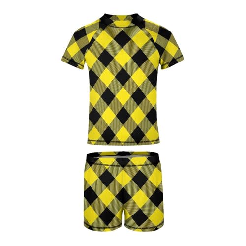 Diagonal Tartan Lumberjack PlaidChildren's Swimsuits Boys Two Piece Suit7-9Y（120cm）3