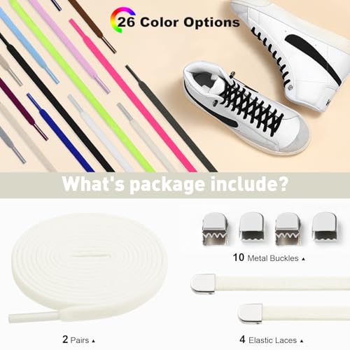 Image of Stepace 2 Pairs Elastic No Tie Shoe Laces for Kids and Adults Sneakers, Stretch Flat Tieless Shoestrings