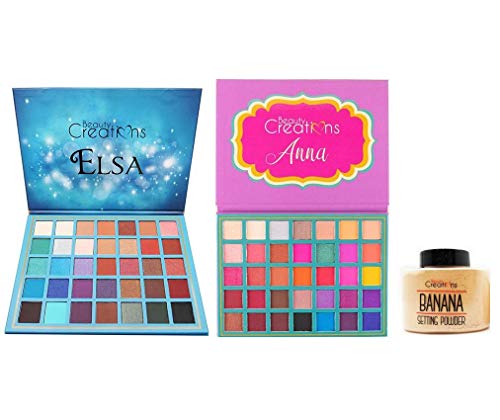 Beauty Creations 35 Color Pro Eyeshadow Palette, Elsa & Anna Starter Set (w/Bonus Banana Setting Powder)