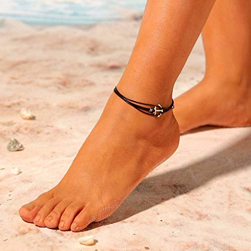 Yalice Boho Anchor Anklets Black Rope Ankle Bracelet Beach Foot Jewelry For Women And Girls (Silver) #TOP6