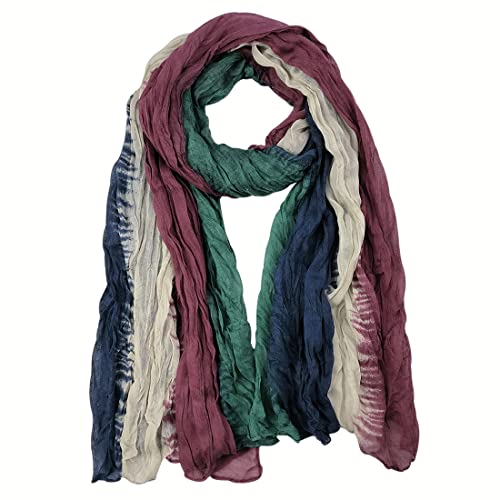 Belsen Tie Dye Color Block Pleated Lightweight Soft Vintage Scarf