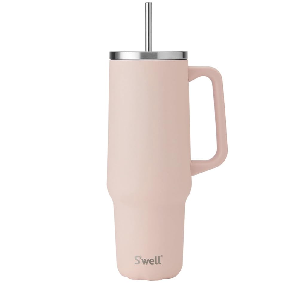 S'well Tumbler XL, Reusable Drinks Tumbler with Straw, Triple-Layered Stainless Steel Bottle, Keeps Drinks Hot for 10h & Cold for 50h, 1180ml, Himalayan Salt