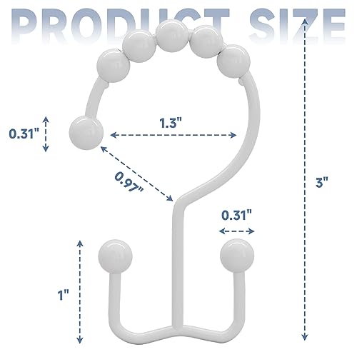 Image of Titanker Shower Curtain Hooks Rings, Rust Resistant Metal Double Glide Shower Hooks for Bathroom Shower Rods Curtains, Set of 12 Hooks - White