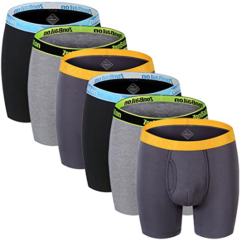 Image of ZONBAILON Mens Underwear Comfortable Bamboo Boxer Briefs No Roll Waistband Multipack, 6-pack Multi#3, L