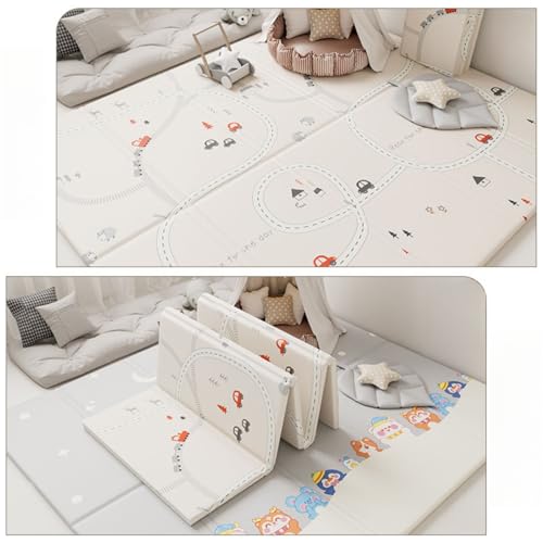Miffia プレイマット 赤ちゃん 折りたたみ 180×150×2cm 厚手 安全検査済み ベビーマット 防水 防音 ベビープレイマット 滑り止め おしゃれ ベビー 出産祝い 一枚入り (180*150*2CM,雪の夜の軌道です)