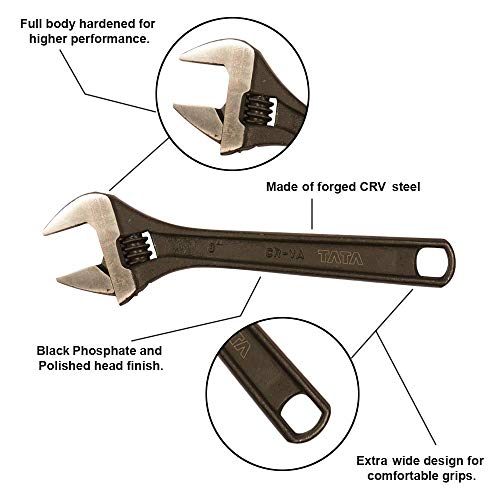 AGRICO TATA Adjustable Wrench 8” | Steel single sided adjustable wrench | Alloy Steel Furnished