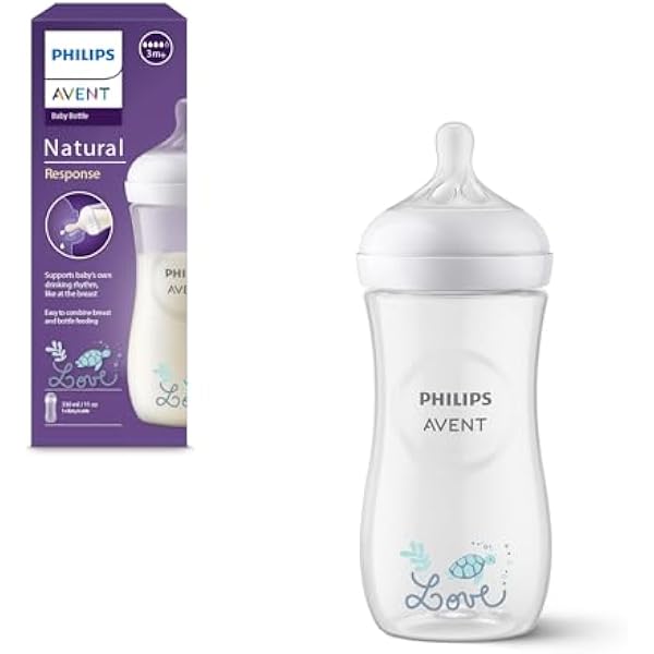 Philips Avent, butelka dla niemowląt Natural Response 330 ml ze smoczkiem w wersji Flow 4 (smoczek dla niemowląt od 3. miesiąca życia), SCY906/11