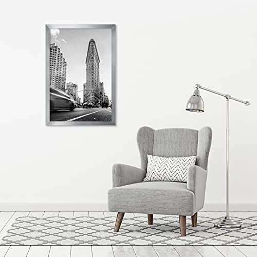 Americanflat 24x36 Poster Frame with Polished Plexiglass - Silver Picture Frame - Wide Photo Frames Made of Engineered Wood for Vertical or Horizontal Wall Display - Epic Collection - Silver