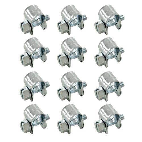 Jersvimc 12pcs Gas Line Clamp(6-8mm), Zinc Plated Mini Fuel Hose Clamp Adjustable Tube Clamp for Pipe Fuel Line