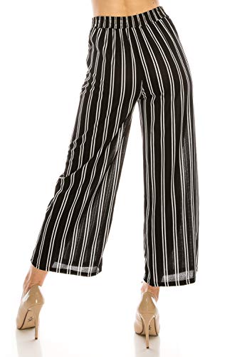 LA12ST Women High Waist Casual Self Tie Stripe Wide Leg Palazzo Pants Trousers4