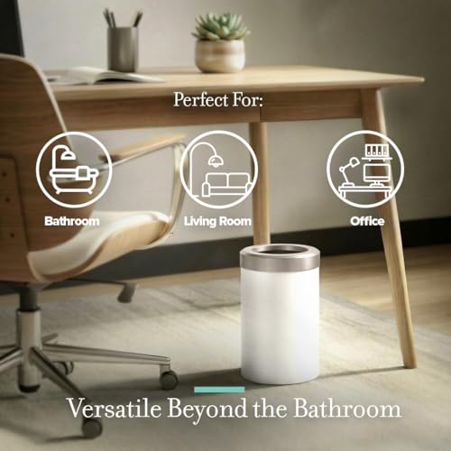Image of Gatco Small Bathroom Trash Can with Lid, Round 3 Gallon Stainless Steel Wastebasket, Under Sink, Matte Pearl and Satin Nickel, for Bathroom, Bedroom, Office (1931SN)