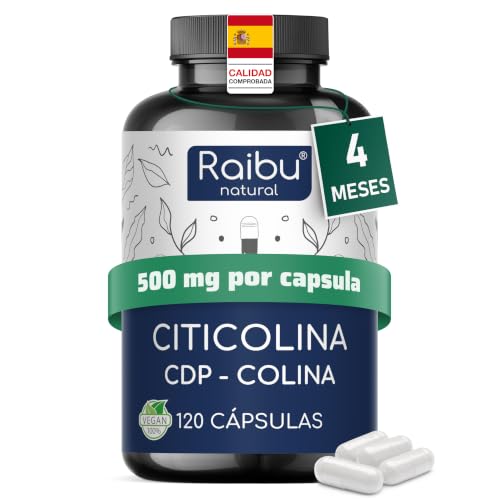 CDP-Colina (Citicolina) 500 mg Alta Dosis - 4 meses de suministro, 120 cápsulas - 1 cápsula al día, forma bioactiva - Suplemento de colina sin aditivos, vegano, testado en laboratorio