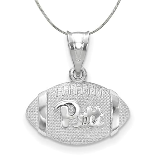 The Black Bow Silver U. of Pittsburgh 3D Football w Logo Necklace - 16 in