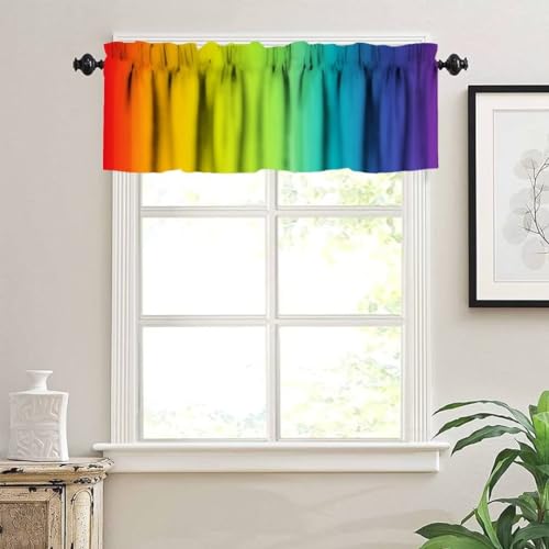 Image of Rainbow Window Valance Curtain, Abstract Colorful Rainbow Matching Art Theme Pleasant Atmosphere Window Valances Treatments for Kitchen Living Room Cafe Decor 54'x18', 1 Panel