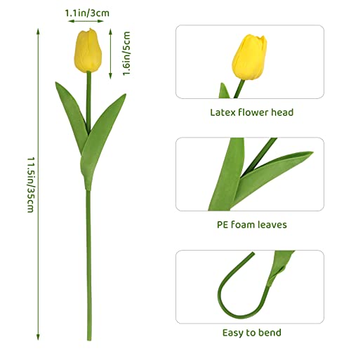 Macting 30Pcs Yellow Tulips Artificial Flowers, Real Looking Fake Flowers Bulk For Home, Office, Centerpiece And Party Decoration #TOP4