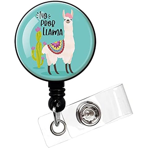No Prob Llama,Funny Badge Reel,Retractable ID Card Badge Holder with Alligator Clip,Alpaca Badge,Office Badge,Hospital Badge,Suitable for Nurses,Doctors,Office Staff, Students,Volunteer Cover