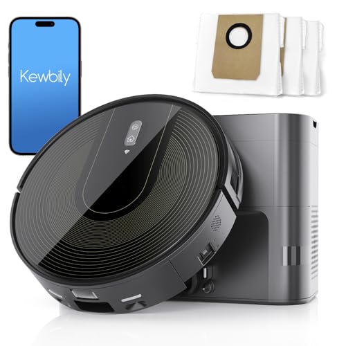 Kewbily Robot Vacuum Cleaner with Self-Emptying Base – 9000Pa Suction, 85 Days of Dust Storage, Wi-Fi/App/Alexa Control – Ideal for Hard Floors, Low Carpets, and Pet Hair