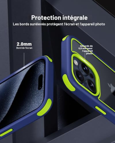 Coque iPhone 15 Pro Max antichoc silicone transparent polycarbonate rigide bleu vert
