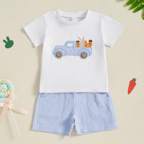 Image of Kavousa Toddler Boy Easter Outfit Baby Boy Bunny Short Sleeve T Shirt And Shorts Set 2 Piece Spring Summer Clothes