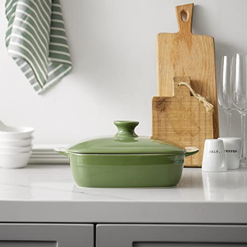 Dowan Baking Dish With Lid, Ceramic Lasagna Pan Deep, Casseroles Dish With Lids, 53.4 Oz Rectangular Bakeware With Handle Oven Safe For Cooking,Pasta, Dinner, Banquet, Christmas, 8 X 8 Inches, Green #TOP7