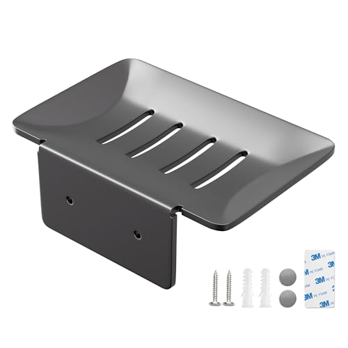PHX Grove Space aluminum Hidden-Mount Soap Dish – Screw & Adhesive Wall-Mounted Soap Holder with Drainage, Rustproof Bar Soap Tray for Bathroom & Kitchen