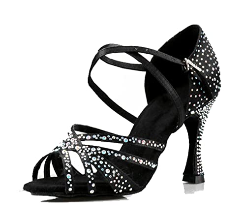 Sandales danse latine et strass pour briller lors de vos soirées de tango noir talon 9 cm