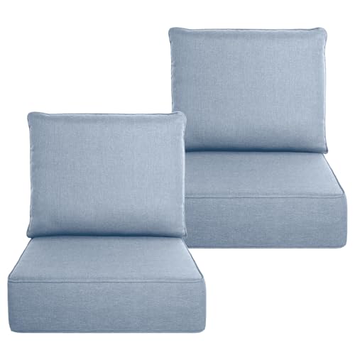 Belord Luxury 6" Thick Outdoor Cushion 2 Set - 22 x24 Inch 28D Sponge Filling Fade-Resistant Chair Cushion, Spill Proof Removable Patio Furniture Replacement Cushion for Sofa Bench Swing - Baby Blue