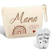 Jadive 2 Stück Geschenk Schwangerschaft Set Geschenk Werdende Mama Kosmetiktasche mit Reißverschluss Mama Kram Rutschfest Socken Geschenkideen Schwangerschaft für Freundin(Regenbogen)