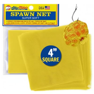 ATLAS MIKE'S Super Soft Spawn Net - Premium Fishing Bait Holder for Salmon Eggs, Liver, Cut Bait, Roe Sacks - Durable Nylon Mesh, Easy-Tie Design, USA-Made Quality - 4" sqaures - Yellow