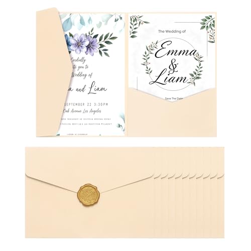 Sobres bolsillo para invitaciones A7 QUARKZMAN 5x7 dorados con pegatinas de lacre para boda 25 uds