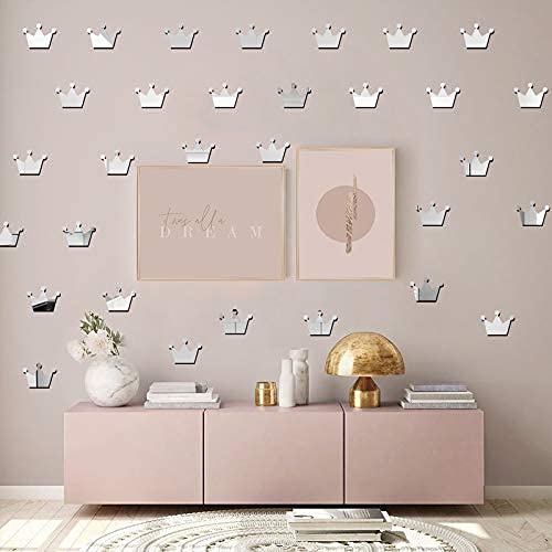 20Pcs Crown Mirror Wall Stickers, Princess Baby Room Wall Decor Mirror Wall Sticker For Kids Rooms, Mirror Crown Wall Decal (Silver Mirror, Acrylic Mirror Material) #TOP6