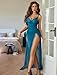 Avidlove Sexy Nightgown for Women Mesh Floral Slit Pleated Lingerie V Neck Long Dress Blue Green