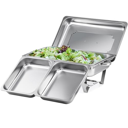 Wilprep Chafing Dish Edelstahl Buffet-Set Warmhaltebehälter Speisenwärmer Wärmebehälter Rechaud für Catering, Buffet und Party (1 Set 1x1+2x1/2 GN-Behälter)