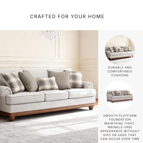 Image of Signature Design by Ashley Meadowview Sofa, 99 inch Large 3-Seater Couch, No Assembly Required, Transitional Farmhouse Style, Reversible Cushions & Sag-Resistant Platform, Sandstone Beige